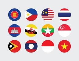 National Flag of All ASEAN Countries. Set of ASEAN Country Round Flag. vector