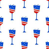 Seamless pattern with American patriotic wineglass shape for 4th of July USA Independence Day in cutout style on white background vector