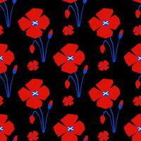 Seamless pattern with Poppy flower shape in cutout style on black background vector