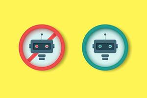 3D icons of an artificial intelligence chat bot in a prohibiting and allowing sign. vector
