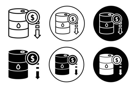 Crude oil price decrease Icon logo collection set vector
