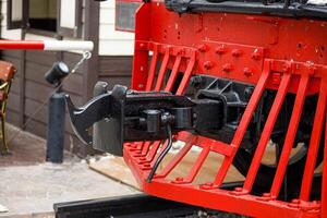 Railway coupling, Train connector front hooks coupler is a mechanism for connecting train wagons together photo
