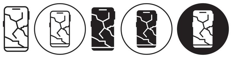 Broken Phone screen icon set collection for web vector