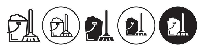 Mop and bucket icon set collection for web vector