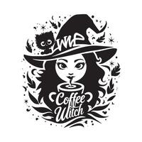 witch with coffee silhouette design style vector