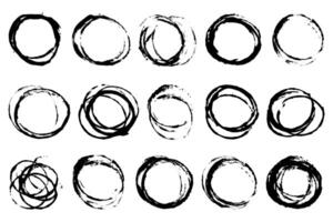Grunge round circles. Hand draw grunge brush stroke paint circles set vector