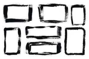 Grunge border frames. Grunge messy brush stroke painted rectangular frames set. vector