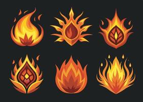 Different style six fire effect set on black background vector