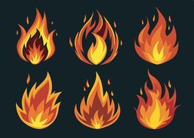 Different style six fire effect set on black background vector