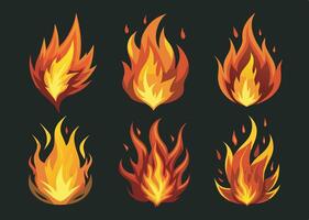 Different style six fire effect set on black background vector
