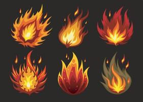 Different style six fire effect set on black background vector