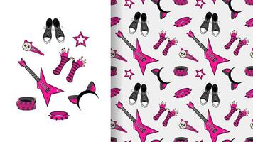 Seamless emo pattern with elements of pink and black. ornament with trendy style, nostalgia, y2k vector