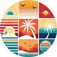 Stylish Art Illustration of Tropical Island with Palm Icon vector