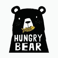 Cute hungry bear eating fish with tshirt design premium vector