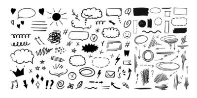 Simple sketch line style elements. Doodle cute ink pen line elements isolated on white background. Doodle arrow, heart, star, decoration symbol, icon set. vector
