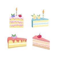 Cake slice pieces isolated on white background. illustration set for stickers and postcards vector