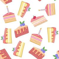 Cake slice pieces isolated on white background. Seamless pattern. vector