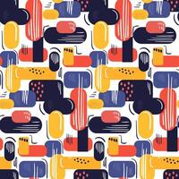 Colorful geometric shapes in a seamless pattern on white background vector