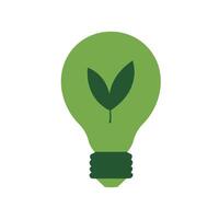 A green light bulb on a white background with a leaf inside. The concept of green energy. , flat style vector