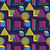 Colorful geometric shapes on dark blue background as seamless pattern vector
