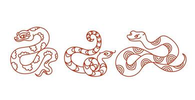Happy Chinese new year 2025 greeting card with cute snake and gold money. Animal zodiac cartoon character. Translate. Happy new year, snake. vector