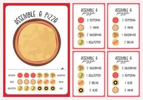 assemble a pizza, counting cut and paste game for kids printable activity vector