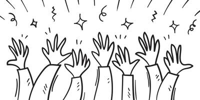 hand drawn of hands clapping ovation. applause, thumbs up gesture on doodle style. vector
