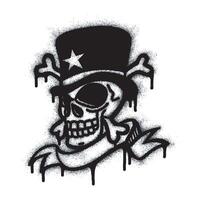 Skull icon wearing a hat slash Graffiti Spray Paint Sprayed isolated on white background. over-sprayed graffiti skull symbol in black on white. vector
