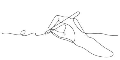 pen in hand writing one line drawing continuous vector