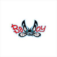 a cartoon character with the word boooy in red and blue vector