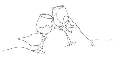 wine glass clinking cheers one line drawing continuous vector