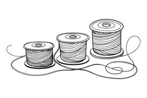 Spools of thread one line continuous line art drawing illustration on white background. vector