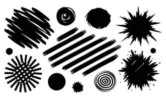 Grunge scrawls charcoal scribbles rough brush strokes underlines and circles. Bold charcoal freehand stripes and ink shapes. illustration on white background vector