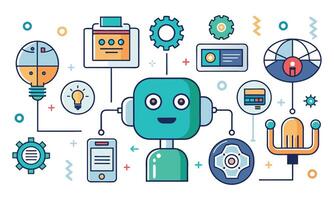 Artificial intelligence icon set flat illustration on white background vector
