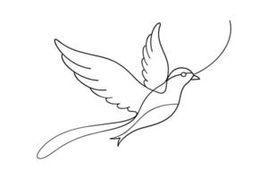 Bird flying dove one line continuous line art drawing illustration on white background. vector