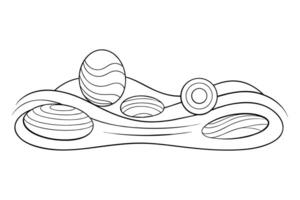 Pabbles with circles in sand one line continuous line art drawing illustration on white background. vector