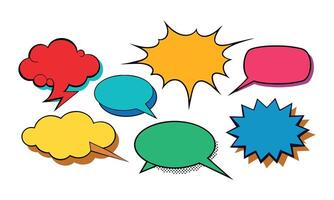 Retro empty comic speech bubbles icon set flat illustration on white background. vector