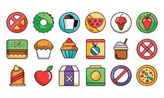 No sugar editable stroke outline icons set isolated on white background flat illustration. Pixel perfect. vector