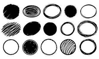 Handdrawn doodle grunge circle highlights. Charcoal pen round ovals. Marker scratch scribble inrounder. Round scrawl frames. illustration on white background.e vector