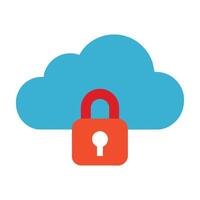 Lock with cloud computing icon flat illustration on white background vector