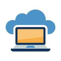 Laptop with cloud computing icon flat illustration on white background vector