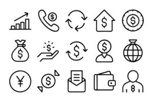 Money transfer turnover convert exchange editable stroke outline icon set illustration on white background vector