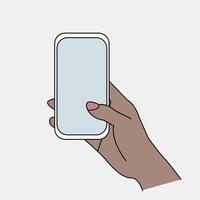 Mobile smart phone screen mock up, white smartphone display mockup in hand with finger tapping, flat illustration vector