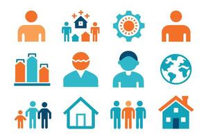 Population and demography related editable stroke outline icon set illustration on white background.. vector