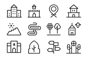 Pathway concept editable stroke outline icon set illustration on white background.. vector