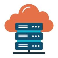 Cloud server with cloud computing icon flat illustration on white background. vector