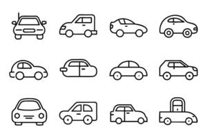 Car automobile vehicle editable stroke outline icon set illustration on white background. vector
