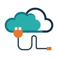 Cable with cloud computing icon flat illustration on white background vector
