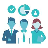 Men and women consulting about asset management icon shapes illustration on white background vector