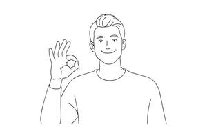 Man is showing a gesture Okay, continuous line art illustration vector
